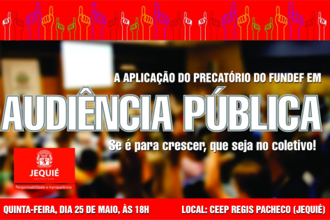 Audiência Pública para discutir os recursos do FUNDEF acontece nesta quinta-feira