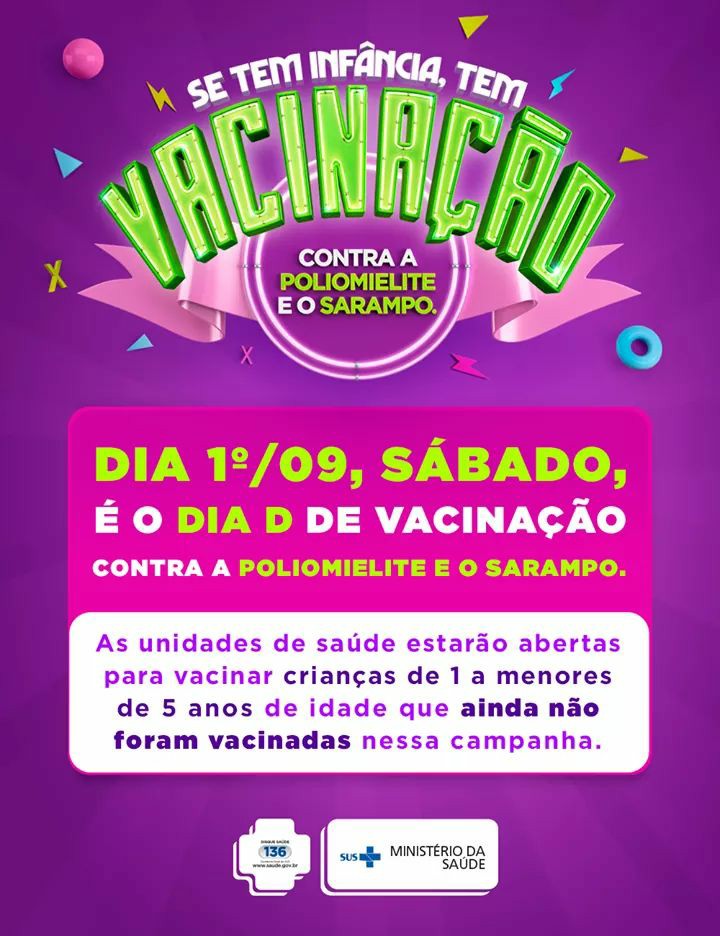 Prefeitura de Jequié realizará neste sábado o 2º Dia D de Vacinação contra Poliomielite e Sarampo