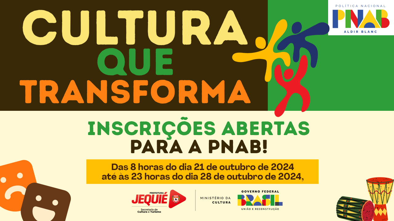Prefeitura de Jequié abre inscrições para editais de fomento à cultura através da Política Nacional Aldir Blanc