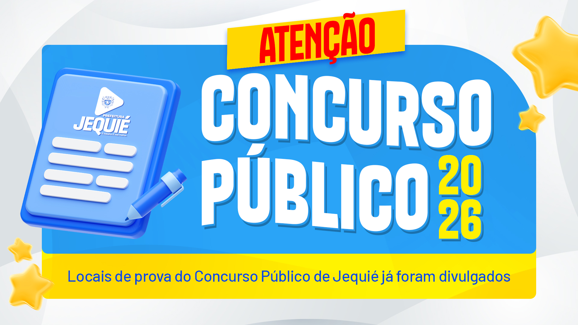 Prefeitura de Jequié informa que locais de prova do Concurso Público já estão disponíveis no site da empresa responsável pelo certame