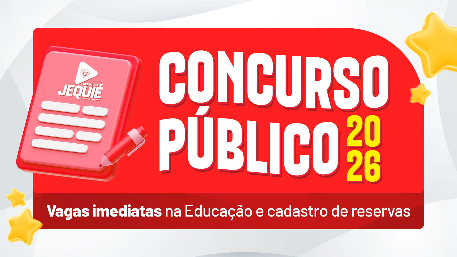 Prefeitura de Jequié lança edital de Concurso Público com vagas imediatas na Educação e cadastro de reservas